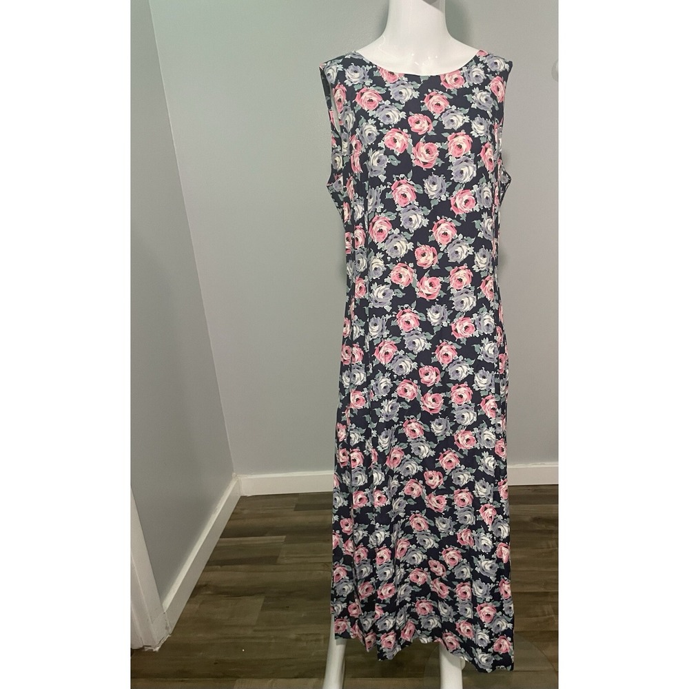 Vintage Laura Ashley 90s Women's Sz 12 Sleeveless Floral Midi Dress Cottagecore